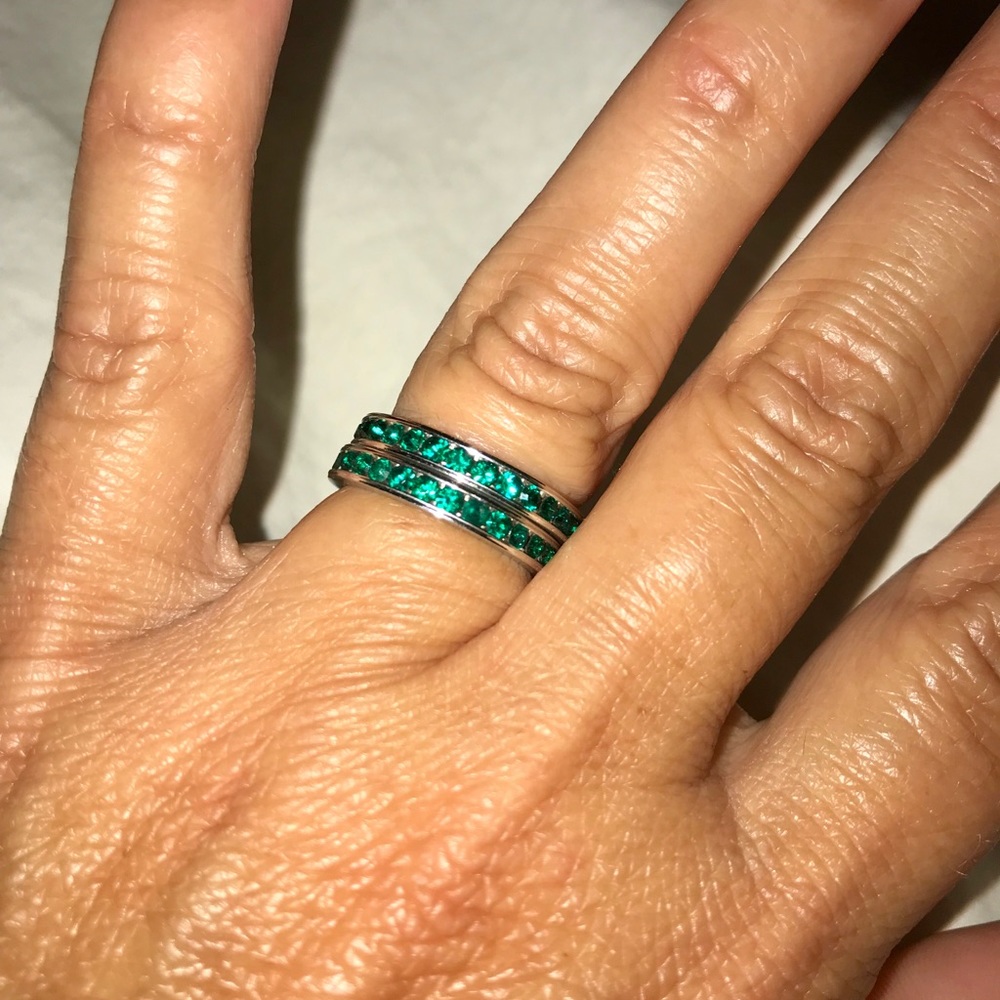Faux emerald eternity rings